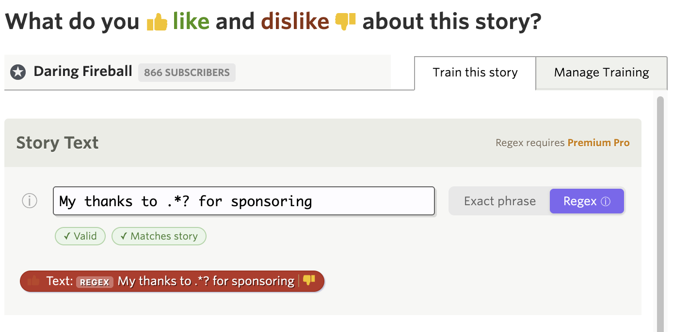 Train stories with regular expressions